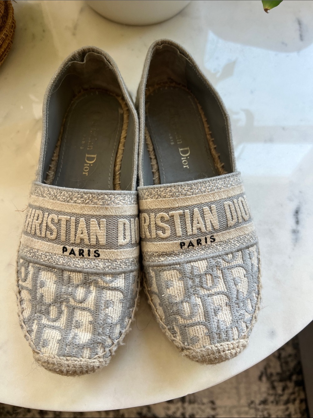 Dior Blue & Cream Embroidered Espadrilles Size 34